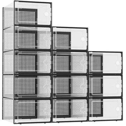 Kuject X-Large Shoe Storage Boxes 12 Pack, Clear Stackable Shoe Organizer