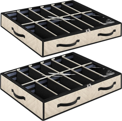 Set of 2, Under Bed Shoe Storage, Beige
