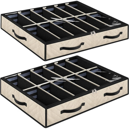 Set of 2, Under Bed Shoe Storage, Beige