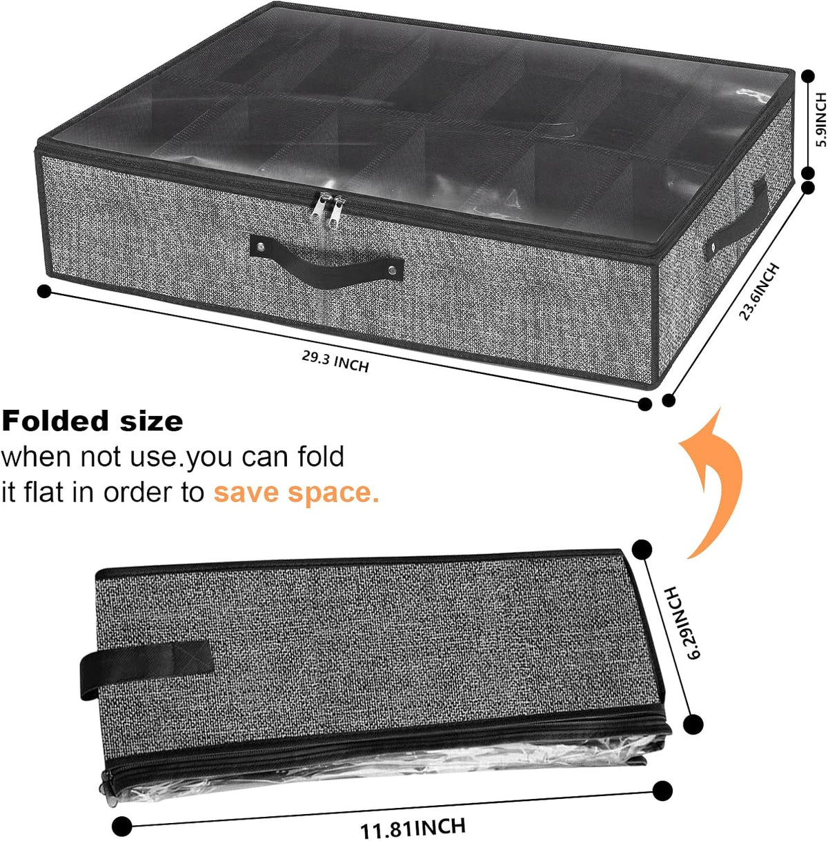 homyfort Under Bed Shoe Storage Organizer for Closet Fits 24 Pairs-Sturdy Underbed Shoe Storage Box Bins,Set of 2 (Linen-like Black)