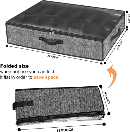 homyfort Under Bed Shoe Storage Organizer for Closet Fits 24 Pairs-Sturdy Underbed Shoe Storage Box Bins,Set of 2 (Linen-like Black)