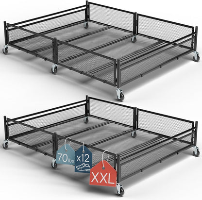 Under Bed Storage with Wheels, Large 65L, Heavy Duty Metal, Holds 70lb