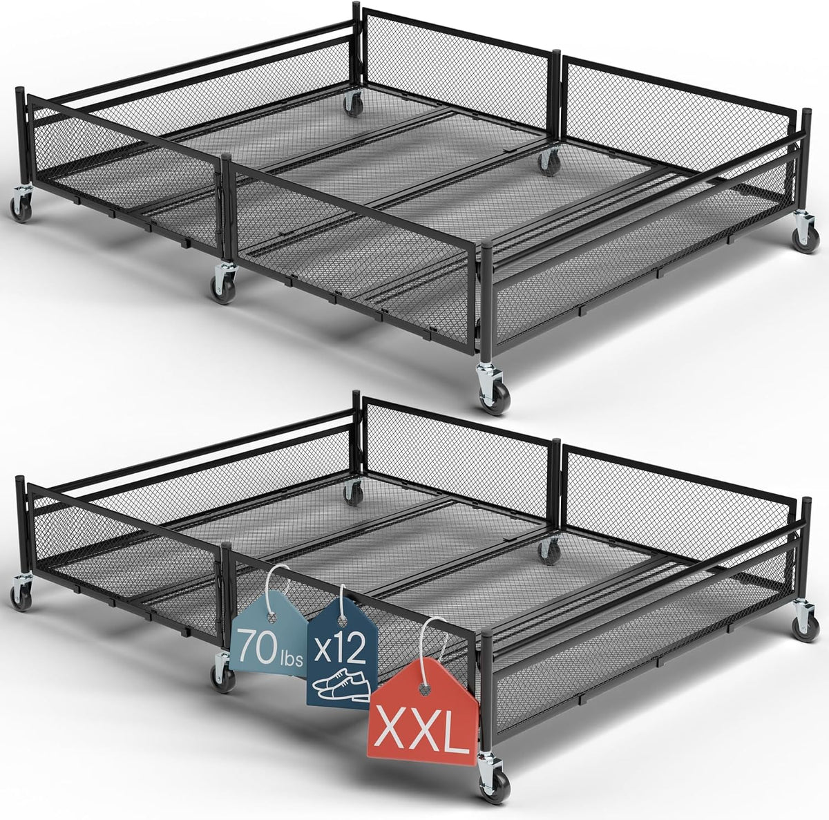 Under Bed Storage with Wheels, Large 65L, Heavy Duty Metal, Holds 70lb