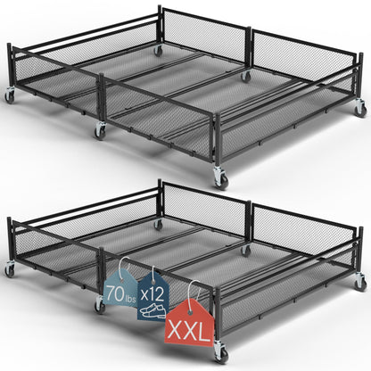 Under Bed Storage with Wheels, Large 65L, Heavy Duty Metal, Holds 70lb