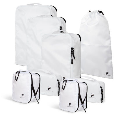 8 Piece Compression Packing Cubes Set - Double Capacity Design for Travel - Small, Medium & Large Sizes - Carry-On Suitcase Organizer Bags (Black)