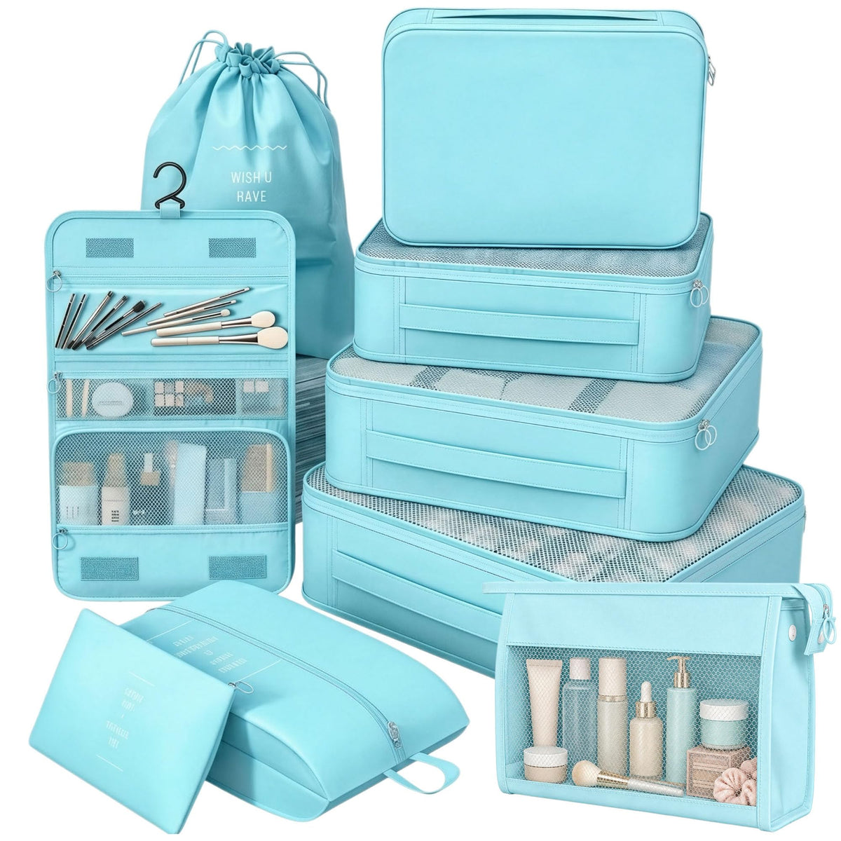 8 Set Packing Cubes for Travel, Suitcase Organizer Bags for Luggage (Cream)