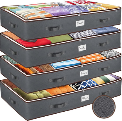 ZOBER Under Bed Storage Bags, Underbed Storage Containers, Gray, 90L 4-Pack