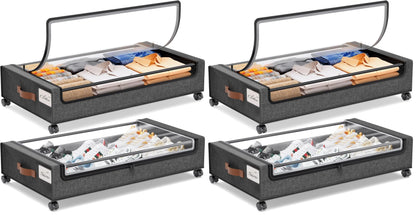 Yecaye Under Bed Storage with Wheels, 2Pack Under Bed Storage Containers, Underbed Shoe Storage Organizer, Rolling Under Bed Metal Drawers for Clothes, Blankets(30.71 x 16.93 x 6.69 in)