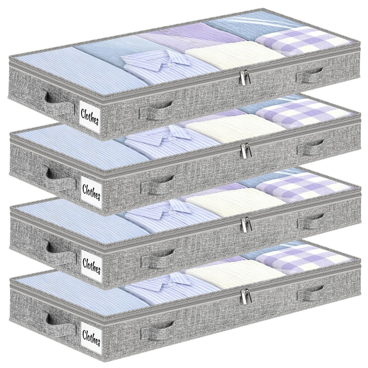 Under Bed Storage Container Bins 2 Pack, 4 Inch Thin Low Profile Underbed Clothes Storage Organizer for Dorm & Home, Use for Blanket and Toy Storage Box W/ Sturdy Bottom/Sides, Foldable Thick Fabric
