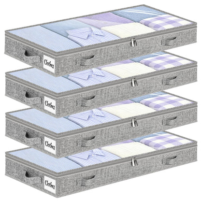 Under Bed Storage Container Bins 2 Pack, 4 Inch Thin Low Profile Underbed Clothes Storage Organizer for Dorm & Home, Use for Blanket and Toy Storage Box W/ Sturdy Bottom/Sides, Foldable Thick Fabric