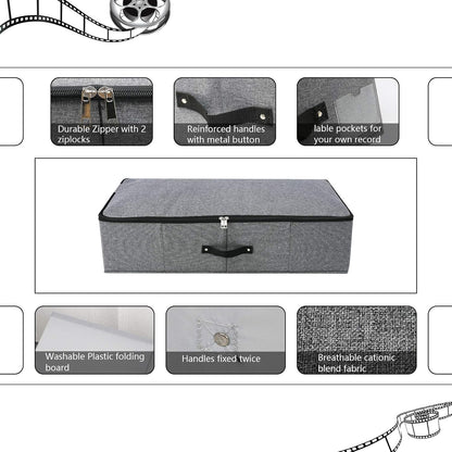 Under Bed Storage Bins with Lids, Closet Organizers, Foldable Under-bed Storage Baskets for Sheets, Clothes, Quilts, Sweaters, Wrapping Paper, 29x15x7inch, Black Gray, 2PCS