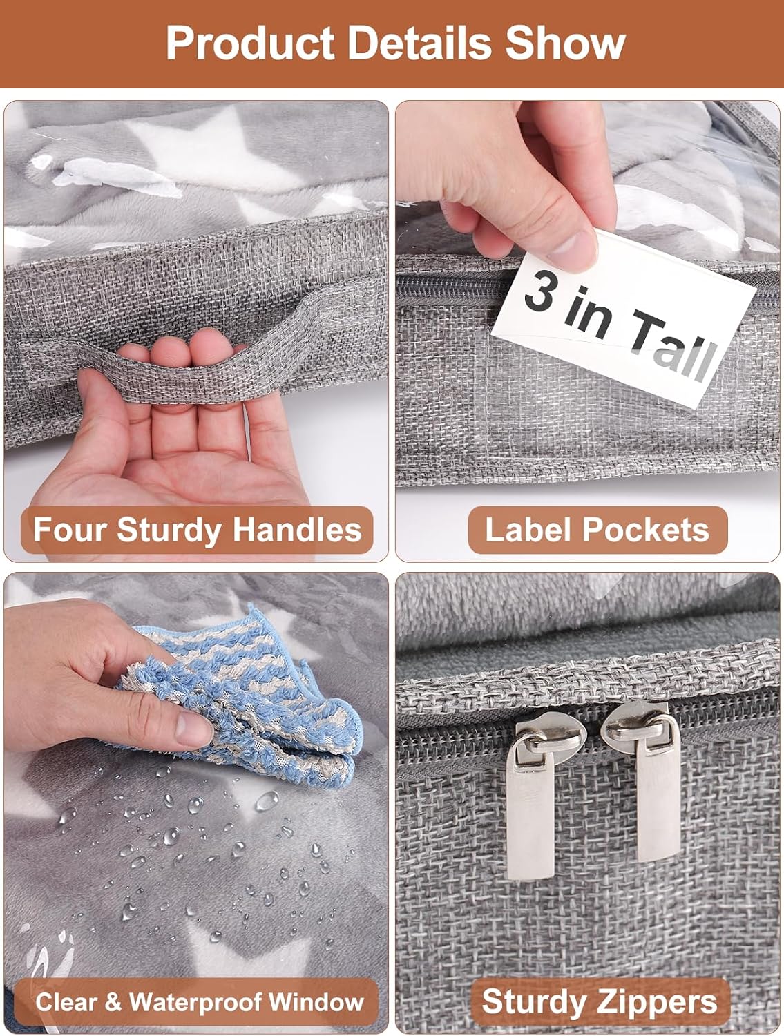 punemi 3 inch High Soft Low Profile Under Bed Storage Bins, 2 Pack, Grey