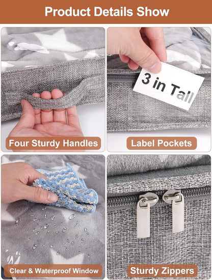punemi 3 inch High Soft Low Profile Under Bed Storage Bins, 2 Pack, Grey