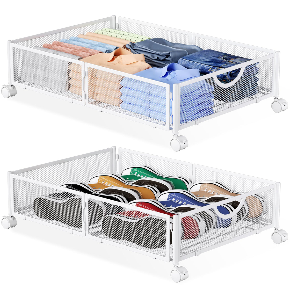 Yecaye Under Bed Storage with Wheels, 2 Pack Under Bed Shoe Storage, Black