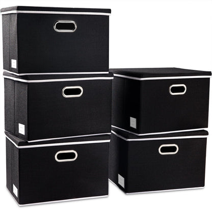 PRANDOM Large Collapsible Storage Bins with Lids [3-Pack] Linen/Cotton Blend Foldable Storage Boxes Organizer Containers Baskets Cube with Cover for Home Bedroom Closet Office Nursery(17.7x11.8x11.8)