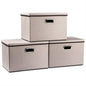 PRANDOM Large Collapsible Storage Bins with Lids [3-Pack] Linen/Cotton Blend Foldable Storage Boxes Organizer Containers Baskets Cube with Cover for Home Bedroom Closet Office Nursery(17.7x11.8x11.8)