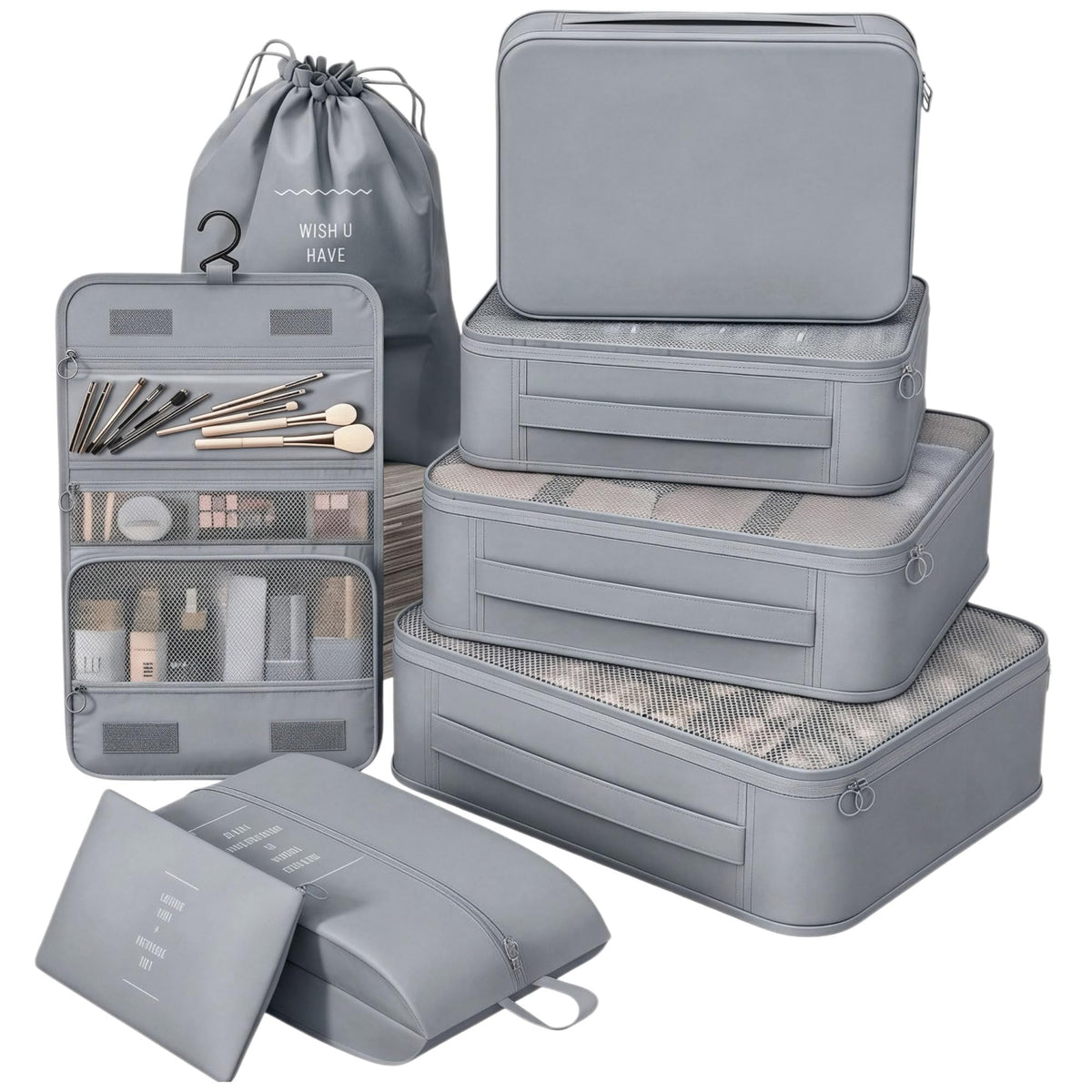 8 Set Packing Cubes for Travel, Suitcase Organizer Bags for Luggage (Cream)