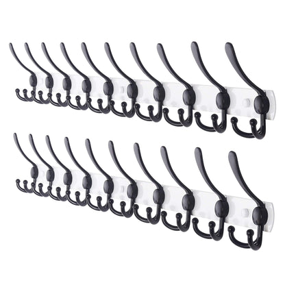 Dseap Coat Rack Wall Mounted - 5 Tri Hooks, Heavy Duty, Stainless Steel, Metal Coat Hook Rail for Coat Hat Towel Purse Robes Mudroom Bathroom Entryway (Black, 2 Packs)