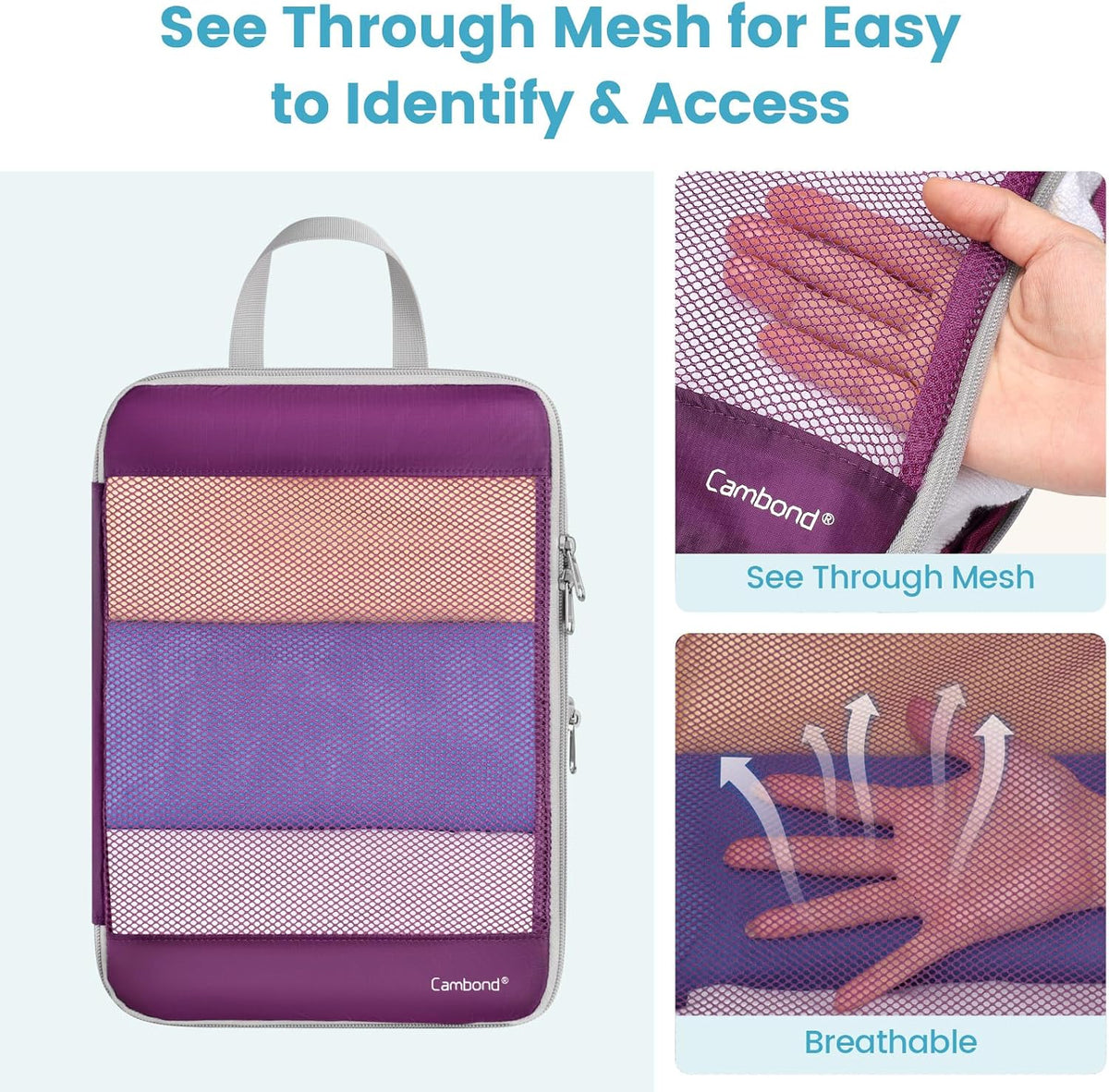 Cambond Mesh Compression Packing Cubes for Travel - 4 Set Organizer, Purple