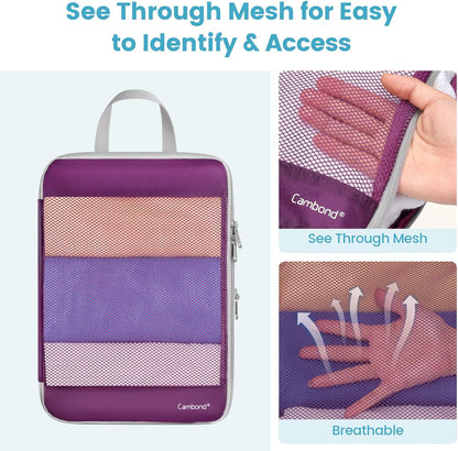 Cambond Mesh Compression Packing Cubes for Travel - 4 Set Organizer, Purple