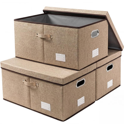 PRANDOM Large Collapsible Storage Bins with Lids [3-Pack] Linen/Cotton Blend Foldable Storage Boxes Organizer Containers Baskets Cube with Cover for Home Bedroom Closet Office Nursery(17.7x11.8x11.8)