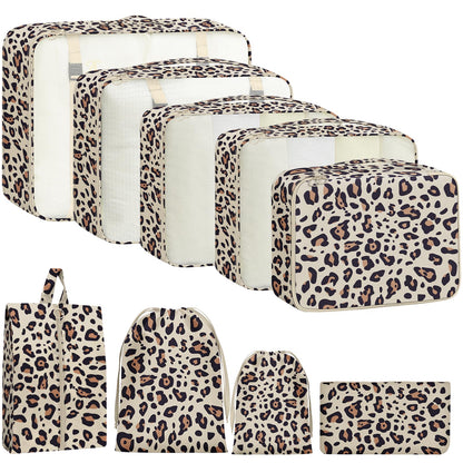 9 Set Packing Cubes for Travel Essentials - Lightweight Carry-On Luggage Organizer Bags with Shoe, Clothes & Laundry Bags for Airplane, Family & Business Travel, Leopard print