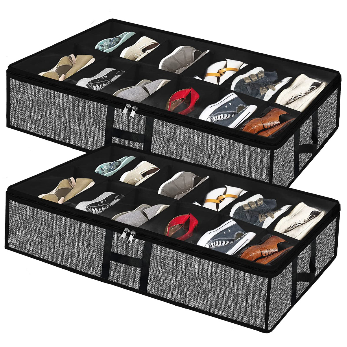 Under Bed Storage Organizer for Closet 2pc-24 Pairs Shoe Boxes