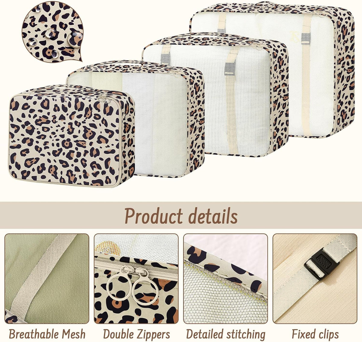 9 Set Packing Cubes for Travel Essentials - Lightweight Carry-On Luggage Organizer Bags with Shoe, Clothes & Laundry Bags for Airplane, Family & Business Travel, Leopard print