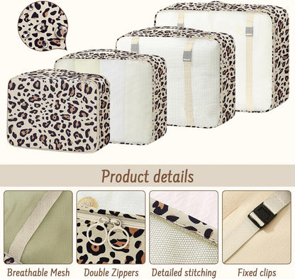 9 Set Packing Cubes for Travel Essentials - Lightweight Carry-On Luggage Organizer Bags with Shoe, Clothes & Laundry Bags for Airplane, Family & Business Travel, Leopard print