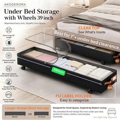 Under Bed Storage with Wheels 39inch, Extra Long Under Bed Storage Bins, Low Profile Under Bed Storage 5.5inch Height No Assemble Storage Containers, Under Bed Shoe Storage with Lids