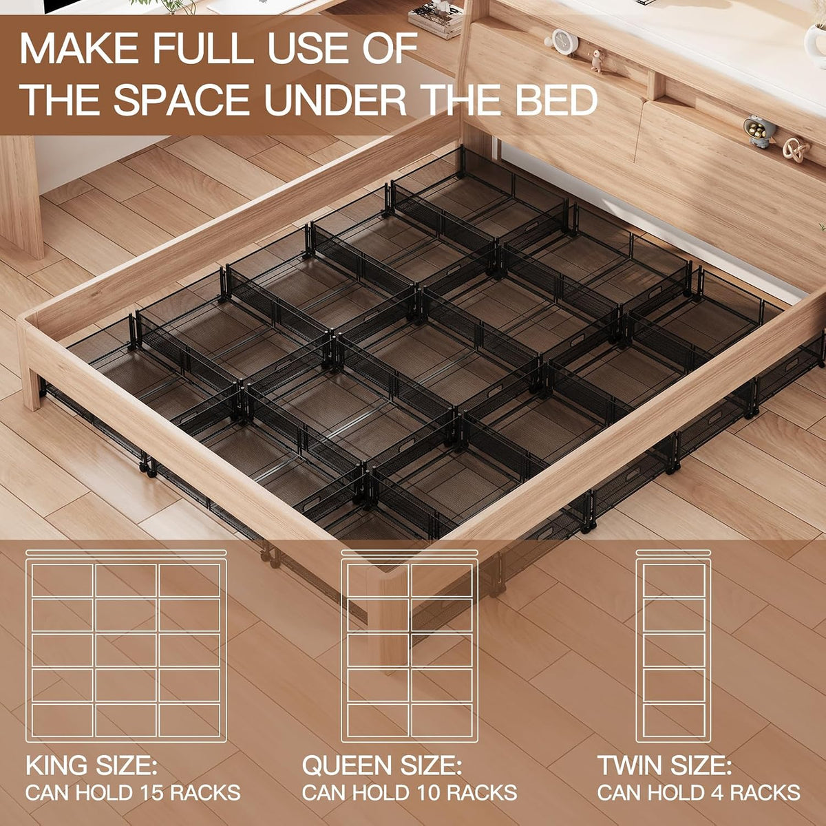 Gawerk Under Bed Storage with Wheels, Foldable Metal Mesh Underbed Storage Container Bins, Tool-free Assembly Clothes Drawer Organizer,2Pack