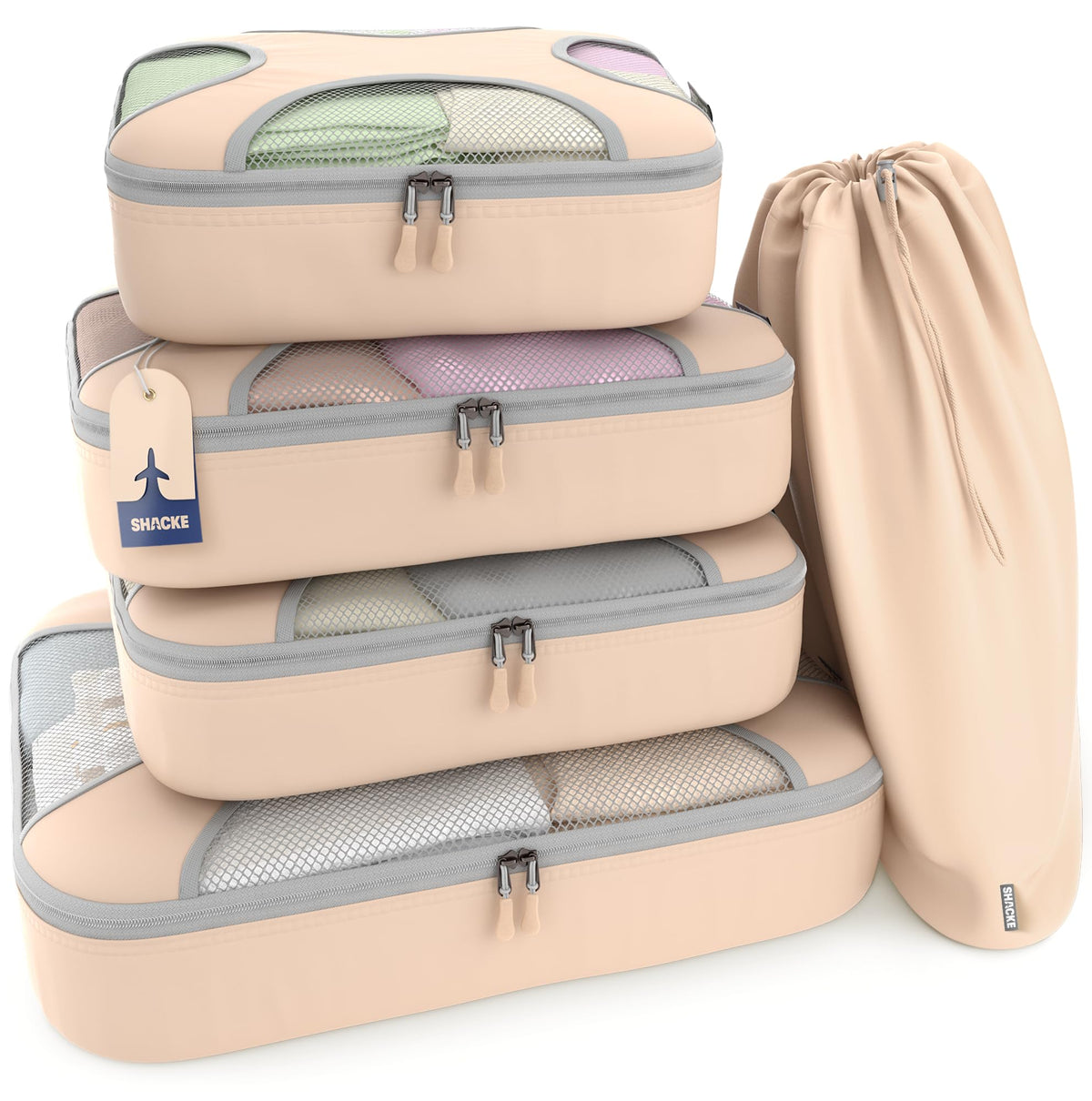 Shacke 5 Set Packing Cubes for Travel with Laundry Bag (Green Grass)