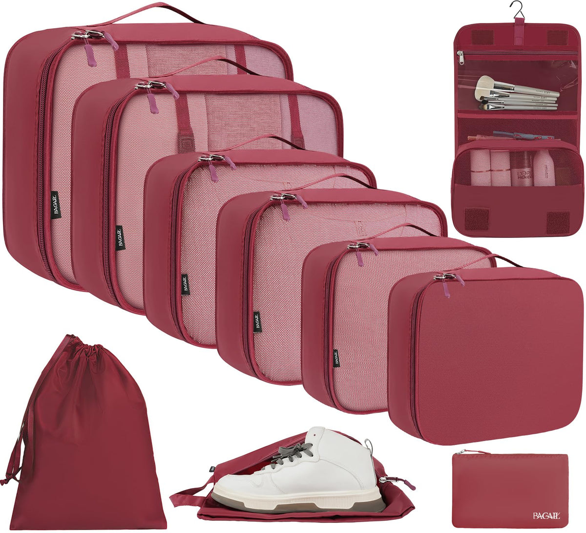 BAGAIL 6 Set/8 Set/10 Set Packing Cubes Various Sizes Packing Organizer for Travel Accessories Luggage Carry On Suitcase