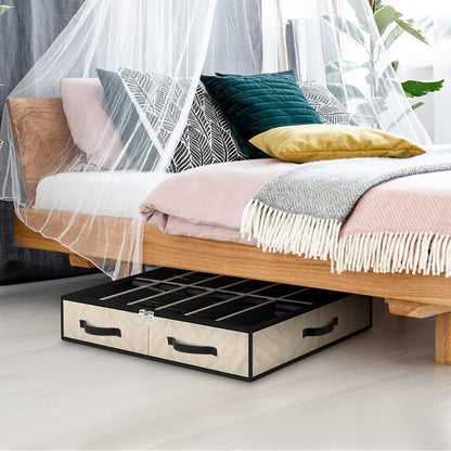 Set of 2, Under Bed Shoe Storage, Beige