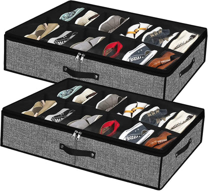 Under Bed Storage Organizer for Closet 2pc-24 Pairs Shoe Boxes