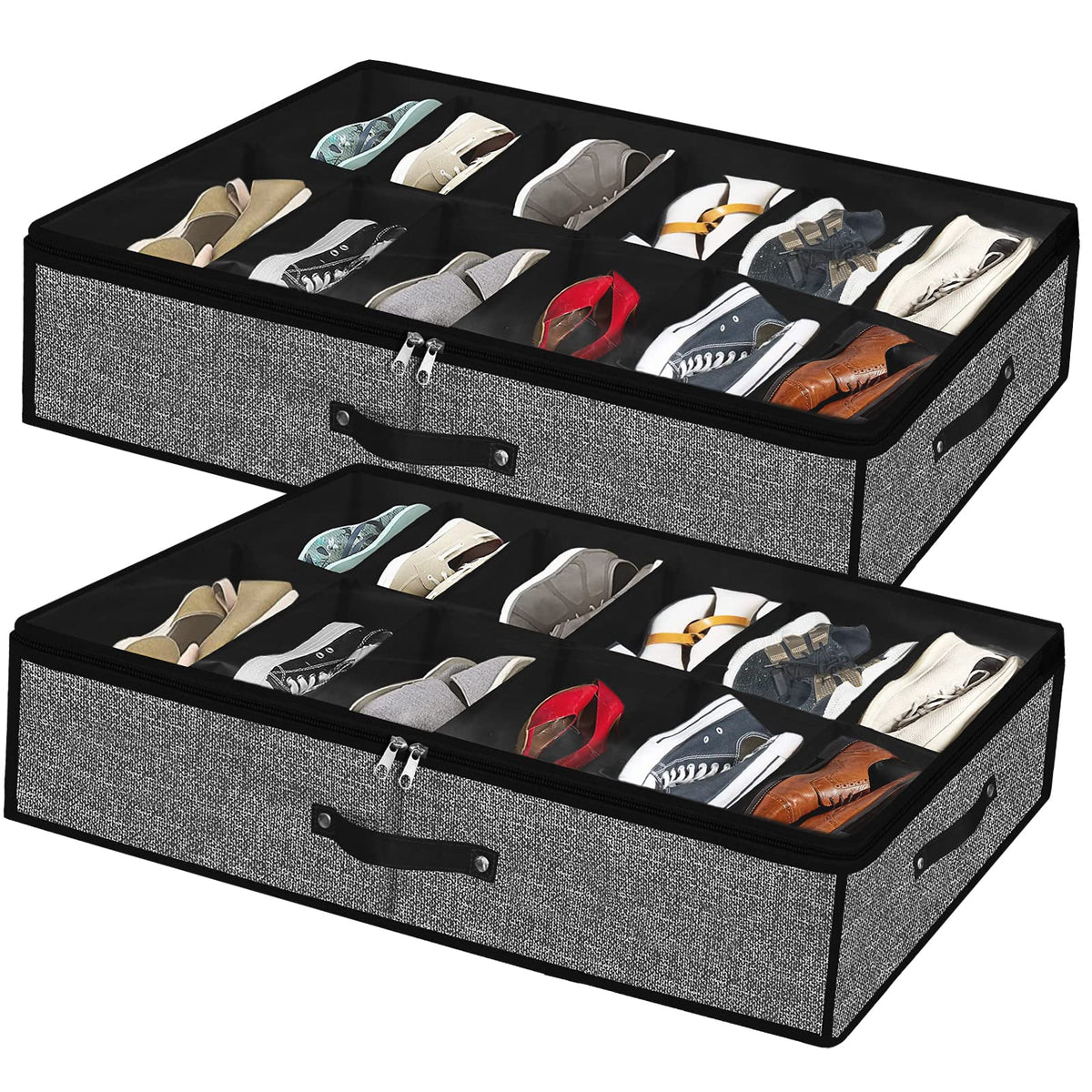 Under Bed Storage Organizer for Closet 2pc-24 Pairs Shoe Boxes