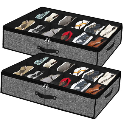 Under Bed Storage Organizer for Closet 2pc-24 Pairs Shoe Boxes