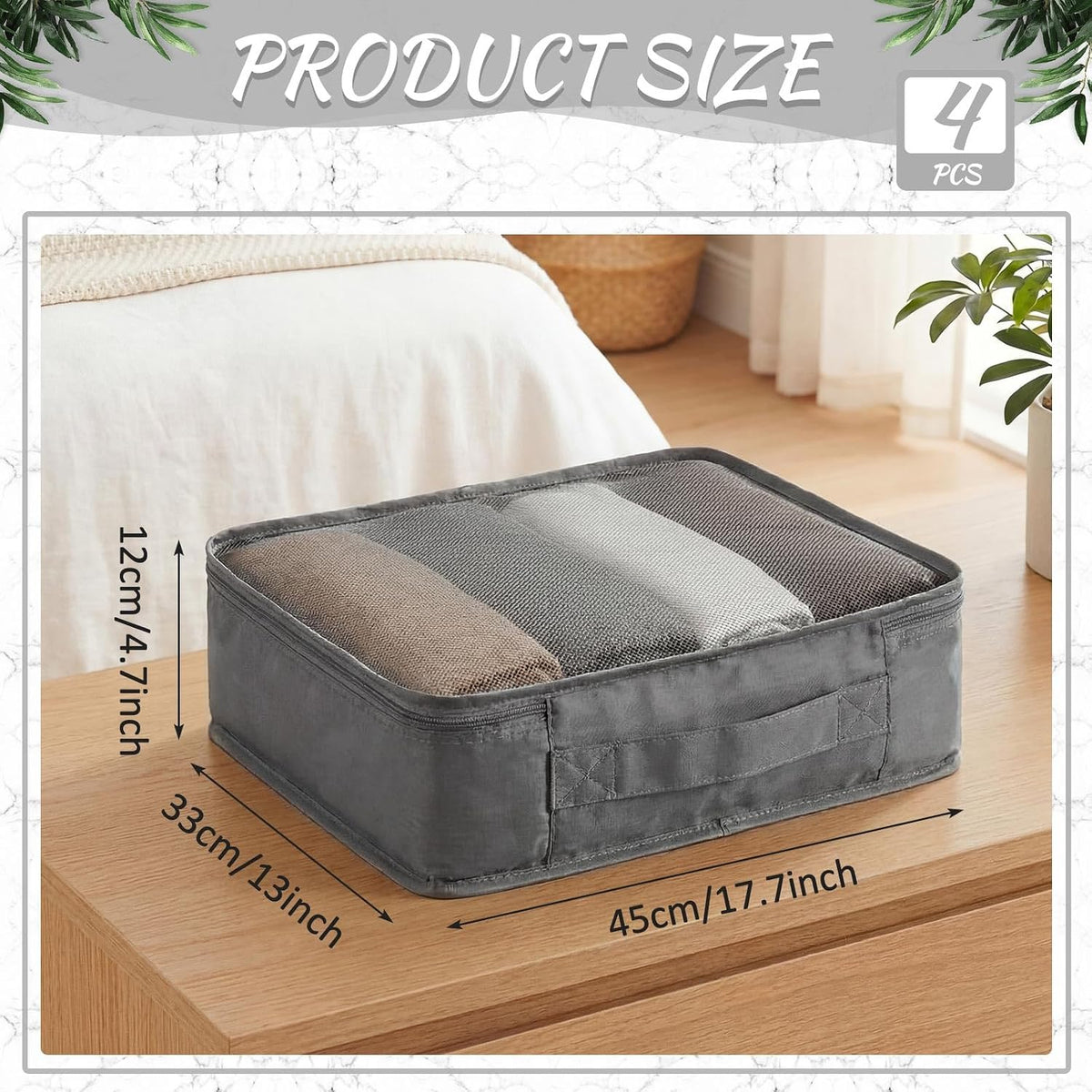 Silkfly 4 Pcs XL Packing Cube for Travel Luggage,Simple,Gray