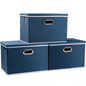 PRANDOM Large Collapsible Storage Bins with Lids [3-Pack] Linen/Cotton Blend Foldable Storage Boxes Organizer Containers Baskets Cube with Cover for Home Bedroom Closet Office Nursery(17.7x11.8x11.8)