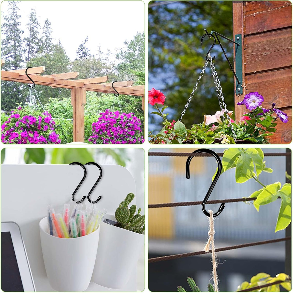 DINGEE 4 Inch 12 Pack S Hooks - Heavy Duty, Large Rubber Coated Black Non Slip Metal Hooks for Closet, Garden, Jeans, Plants, Jewelry, Pot, Pan, Cups, Towels