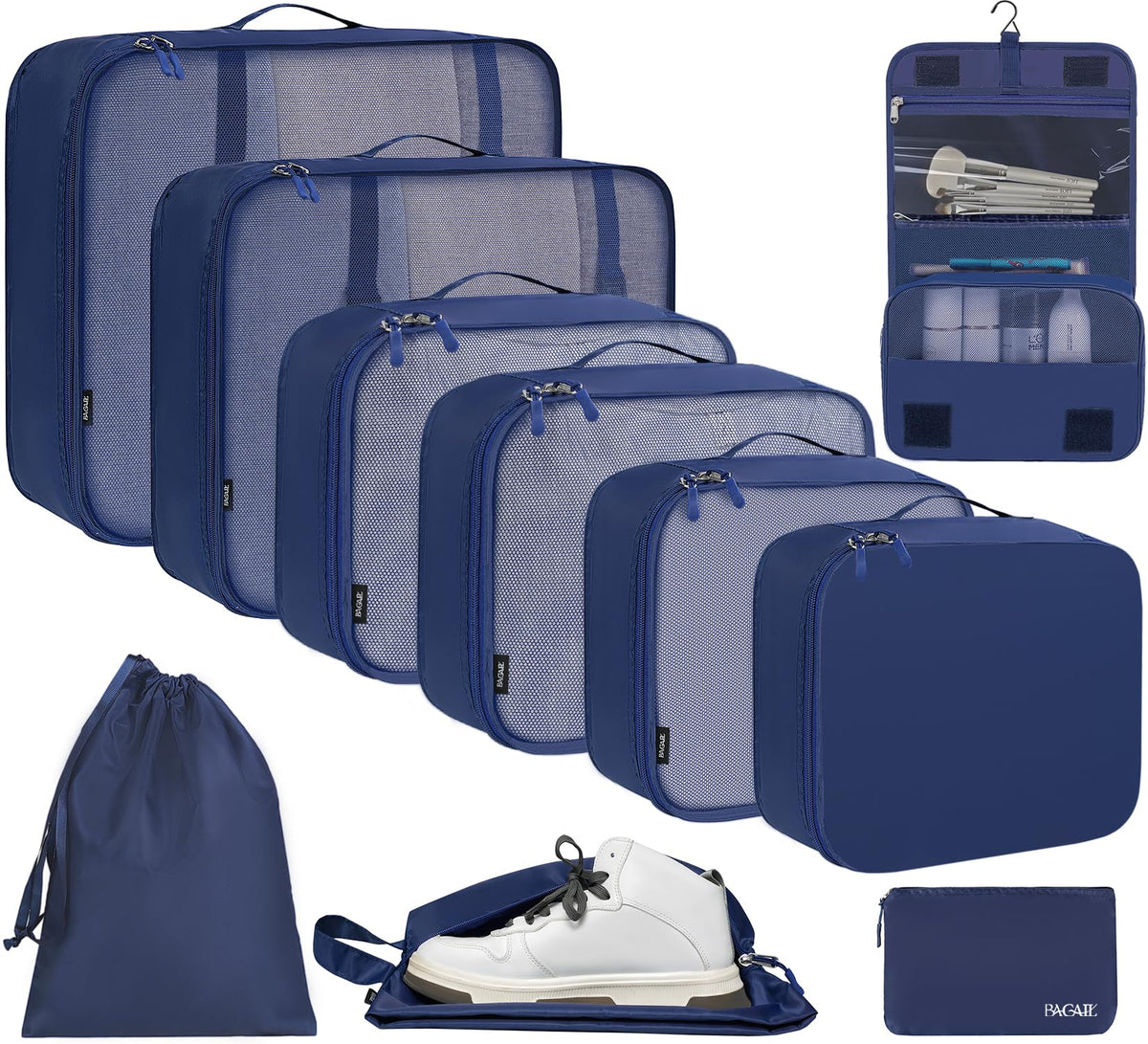 BAGAIL 6 Set/8 Set/10 Set Packing Cubes Various Sizes Packing Organizer for Travel Accessories Luggage Carry On Suitcase