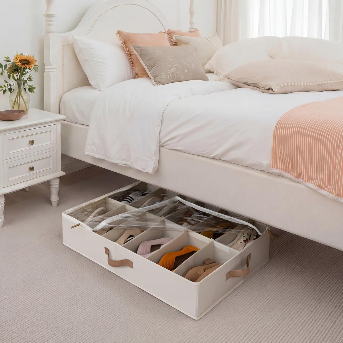 StorageWorks 2-Pack 24-Pair Under Bed Shoe Storage Organizer, Beige