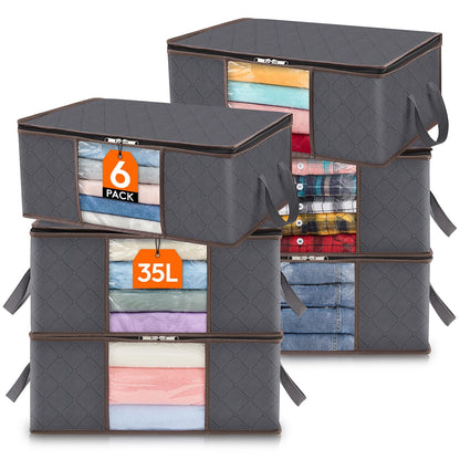 Lifewit 6 Pack Clothes Storage Bins with Lids, Foldable Blanket Storage Bags with Zippers, Clear Window and Reinforced Handles, Closet and Organization for Clothing, Sweater, Comforter, Bedding
