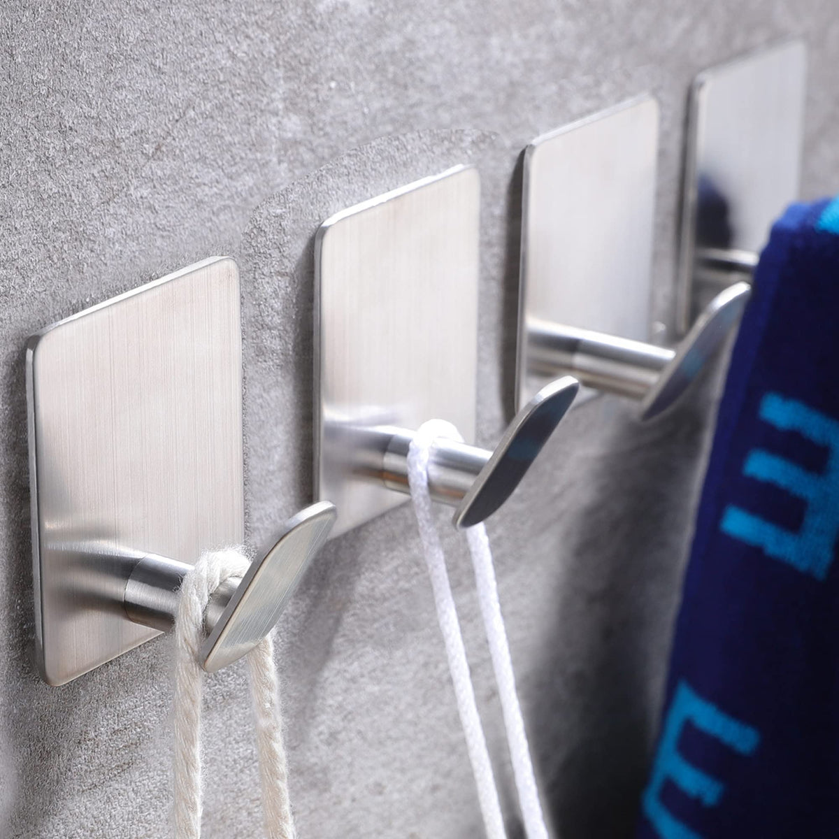 DELITON 26lb Heavy Duty Adhesive Towel Hooks, No-Damage 4 Pack Matte Black