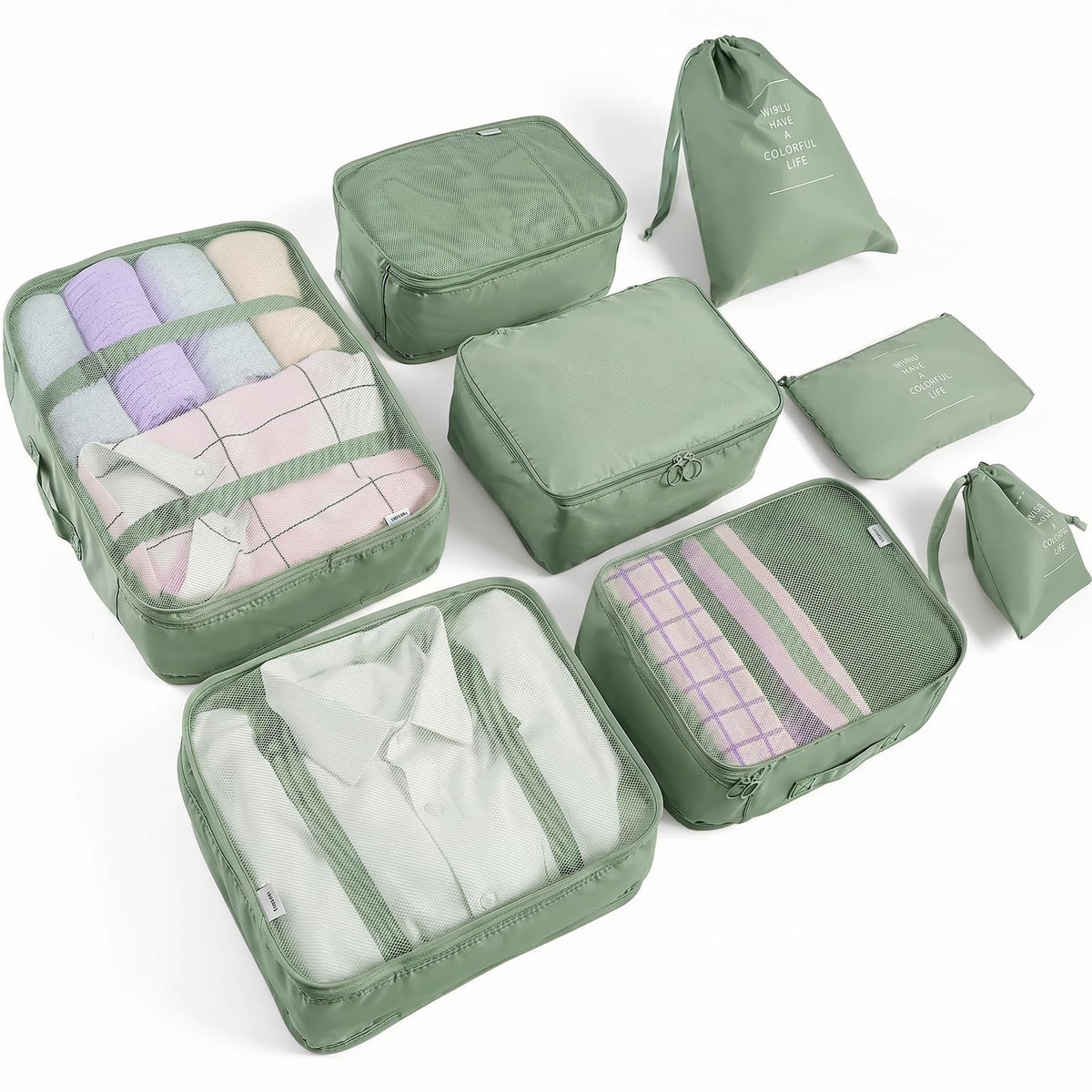 LANSKLBD 6/8 Set Packing Cubes for Suitcases Travel Luggage Packing Organizers,Travel Accessories Essentials Luggage Organizer with Shoe/Tioletry/Laundry Bag (Black, 6 set)