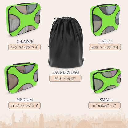 Shacke 5 Set Packing Cubes for Travel with Laundry Bag (Green Grass)