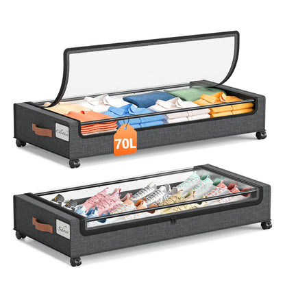 Yecaye Under Bed Storage with Wheels, 2Pack Under Bed Storage Containers, Underbed Shoe Storage Organizer, Rolling Under Bed Metal Drawers for Clothes, Blankets(30.71 x 16.93 x 6.69 in)