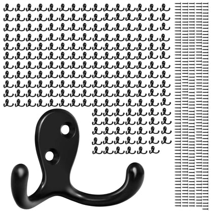 Homanu 14 Pack Black Coat Hooks Wall Mounted Double Prong with 28 Screws