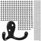 Homanu 14 Pack Black Coat Hooks Wall Mounted Double Prong with 28 Screws