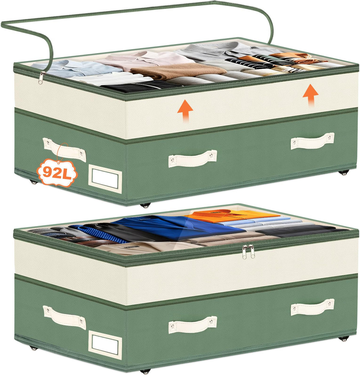Dolicer 2 Pack Under Bed Storage with Wheels, 6in-10in Height Adjustable Underbed Storage Containers, 92L XXXL Under Bed Drawers Rolling Bin with Clear Lids for Dorm Shoes Clothes Organizers(Grey)